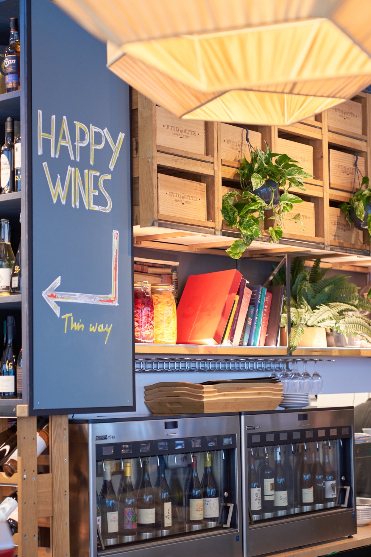 Etiquette wine crates and chalkboard
