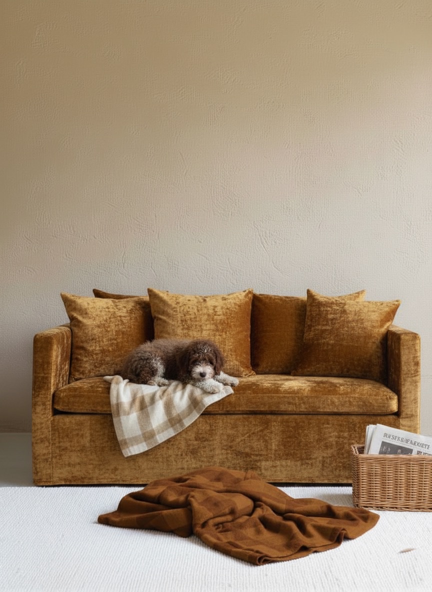 Sofa in ochre velvet