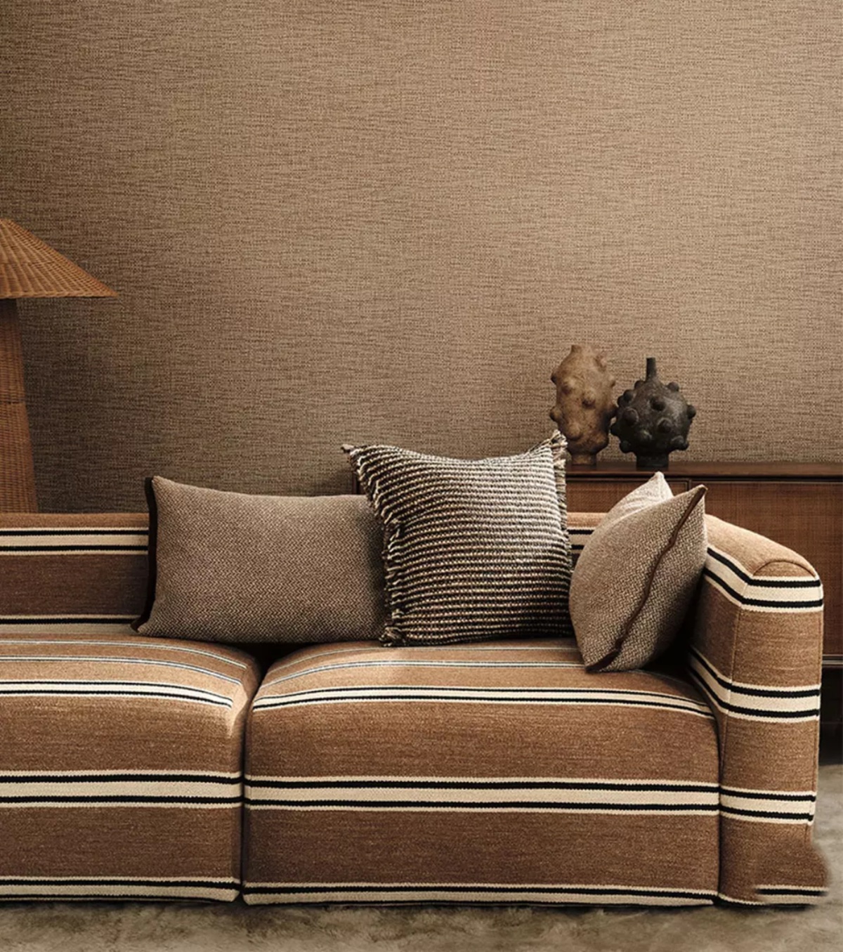 Striped modular sofa with cushions