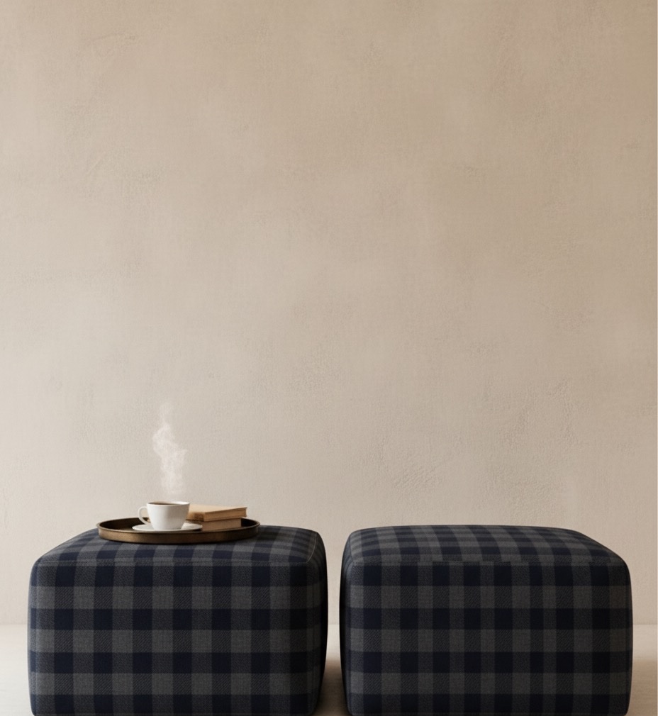 Poufs in checked wool
